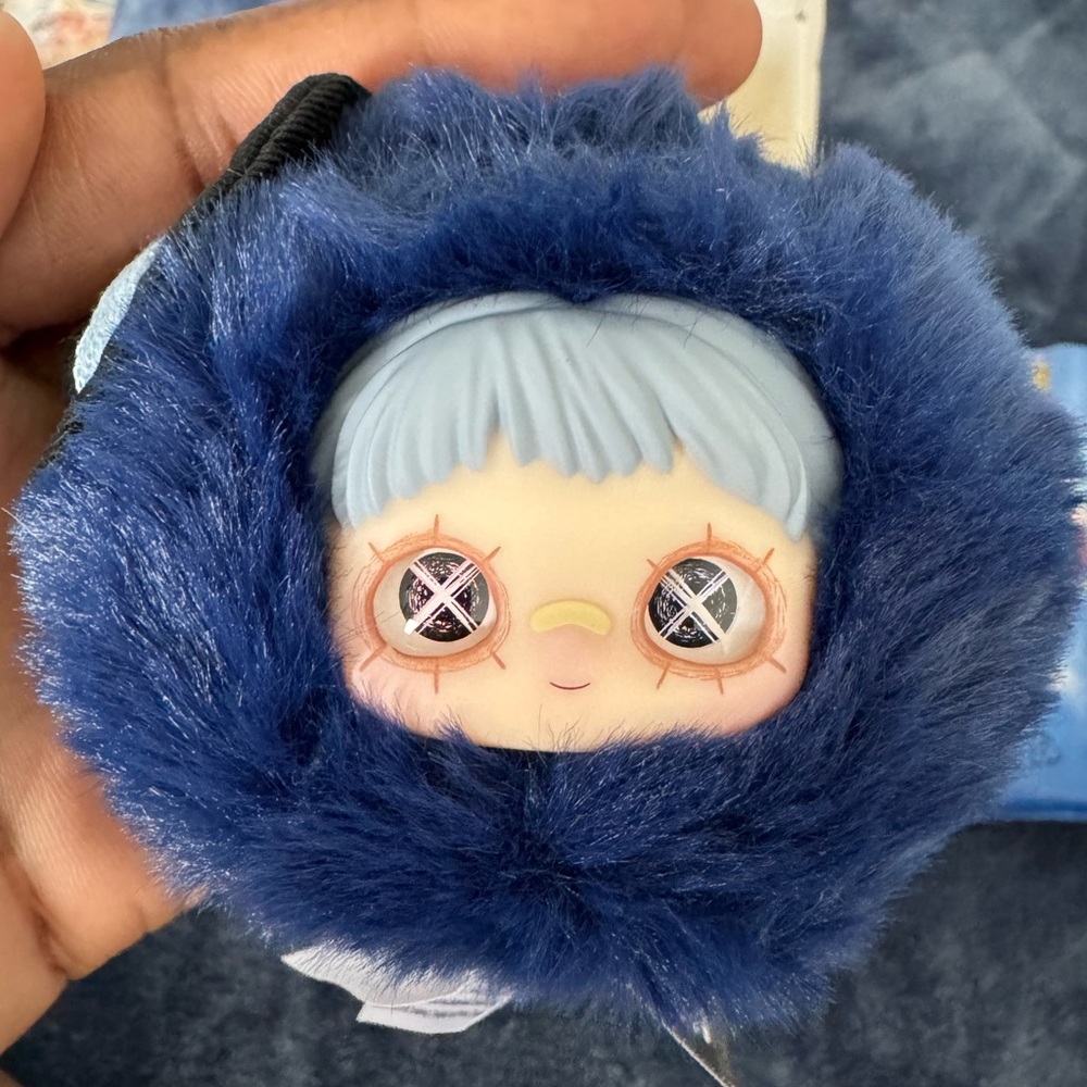 Blue Furry Plush Keychain